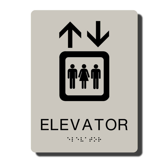 Standard ADA Sign - NapADASigns - ADA Elevator Sign with Braille - Putty with Black - 6