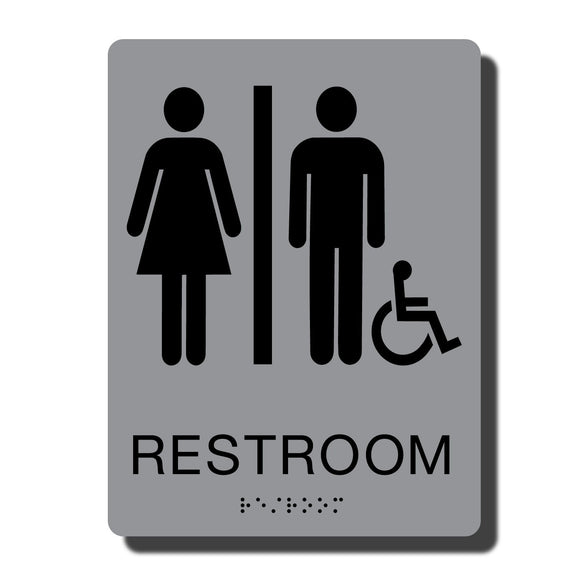 Standard ADA Sign - NapADASigns - ADA Handicap Restroom Sign with Braille - Silver with Black - 6