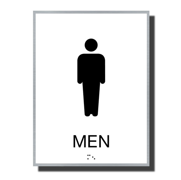 ADA Sterling Restroom Sign - NapADASigns - ADA Men Restroom Sign with Braille - Aluminum - Sterling Collection - napadasigns