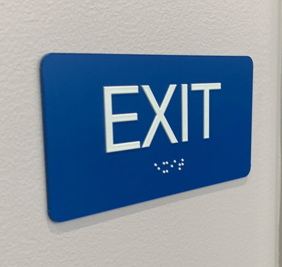 ADA Exit Signs with Braille, Complaint ADA Signage for public buildings, Low bulk pricing, made in the USA.