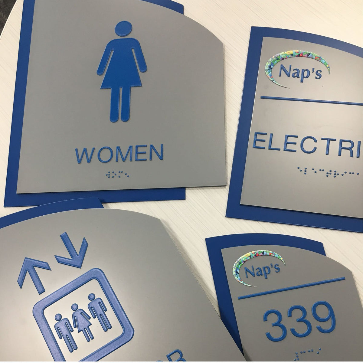 Rectangular Ada Sign Designer ADA Signs with Braille, Blue and Silver - Nap ADA Signs ...
