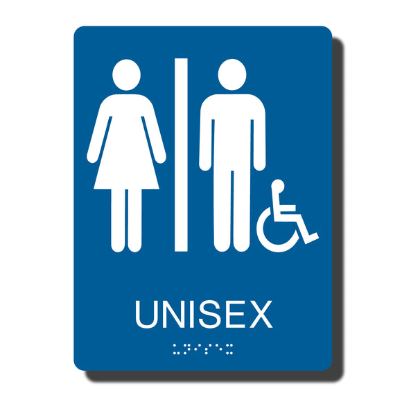 ADA Unisex Handicap Restroom Sign with Braille - Several Colors - 6