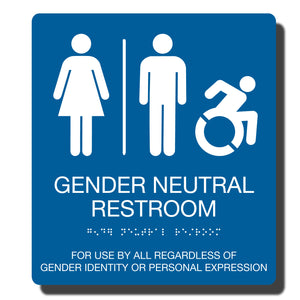 ADA Gender Neutral Restroom Accessible Sign with Braille - Several Colors - 9" x 10"