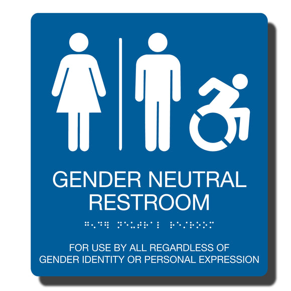 ADA Gender Neutral Restroom Accessible Sign with Braille - Several Colors - 9
