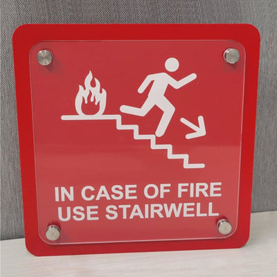 In Case of Fire Acrylic & Plastic Layered Standoff Sign