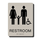 Standard ADA Sign - NapADASigns - ADA Family Handicap Restroom Sign with Braille - Putty with Black - 6" x 8" - napadasigns