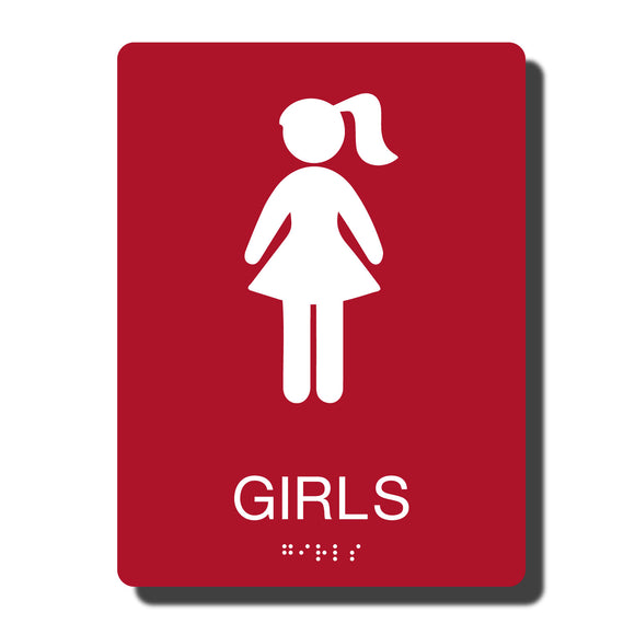 Standard ADA Sign - NapADASigns - ADA Girl Restroom Sign with Braille - 14 Colors - 6