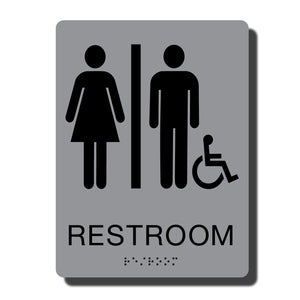 Standard ADA Sign - NapADASigns - ADA Handicap Restroom Sign with Braille - Silver with Black - 6" x 8" - napadasigns