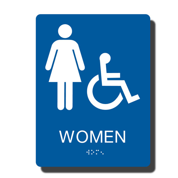 Standard ADA Sign - NapADASigns - ADA Women Handicap Restroom Sign with Braille - 14 Colors - 6
