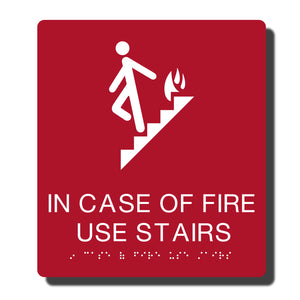 Standard ADA Sign - NapADASigns - ADA In Case of Fire Sign with Braille - 23 Colors - 8" x 9" - napadasigns