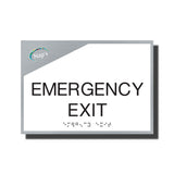 ADA Sterling Emergency Exit Sign - NapADASigns - ADA Emergency Exit Sign with Braille and Logo - Aluminum - Sterling Collection - napadasigns