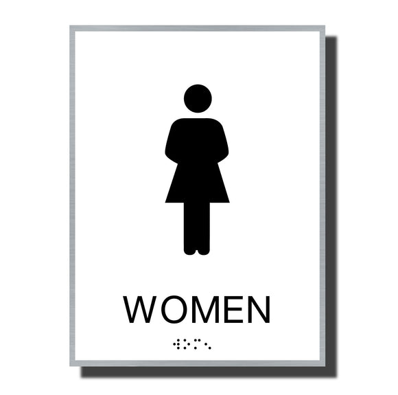 ADA Sterling Restroom Sign - NapADASigns - ADA Women Restroom Sign with Braille - Aluminum - Sterling Collection - napadasigns