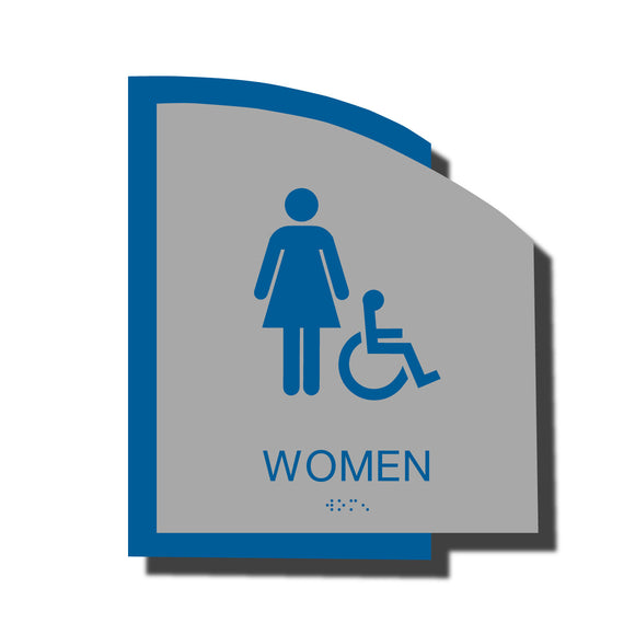 Custom ADA Braille Sign - ADA Structure Collection Women Accessible Restroom Sign - Blue Layered Plastic with Tactile Print - ADA Compliant - NapADAsigns