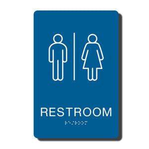 California ADA Restroom Signs - ADA Compliant - Blue with White Wall Sign - 6" x 9" - napadasigns