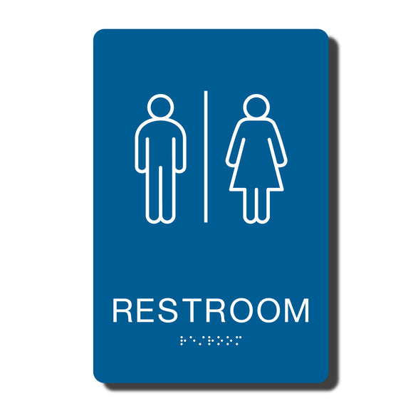 California ADA Restroom Signs - ADA Compliant - Blue with White Wall Sign - 6