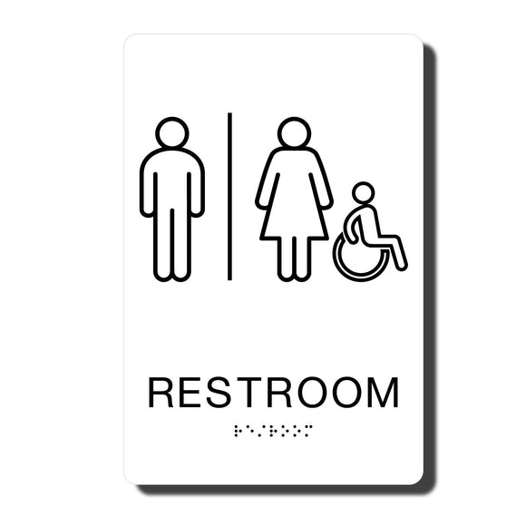 California ADA Restroom Signs - ADA Compliant - White with Black Handicapped Wall Sign - 6