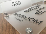 Acrylic ADA Signs - NapADAsigns - Custom ADA Compliant Braille Signs - Designer Construct Sign Collection - Silver Stand Offs for Installation 