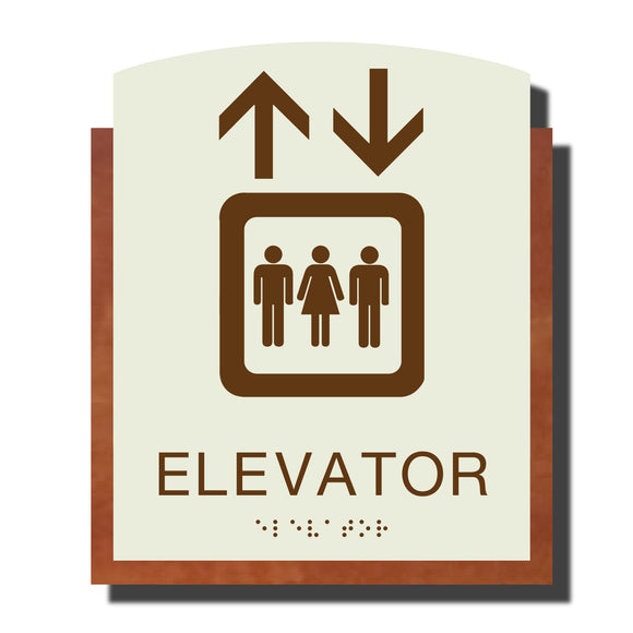 Custom ADA Braille Sign - ADA Timber Collection Elevator Sign - Layered Plastic with Tactile Print - ADA Compliant - NapADAsigns