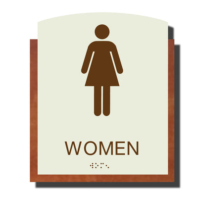 ADA Women Restroom Sign with Braille - Plastic - Timber Collection